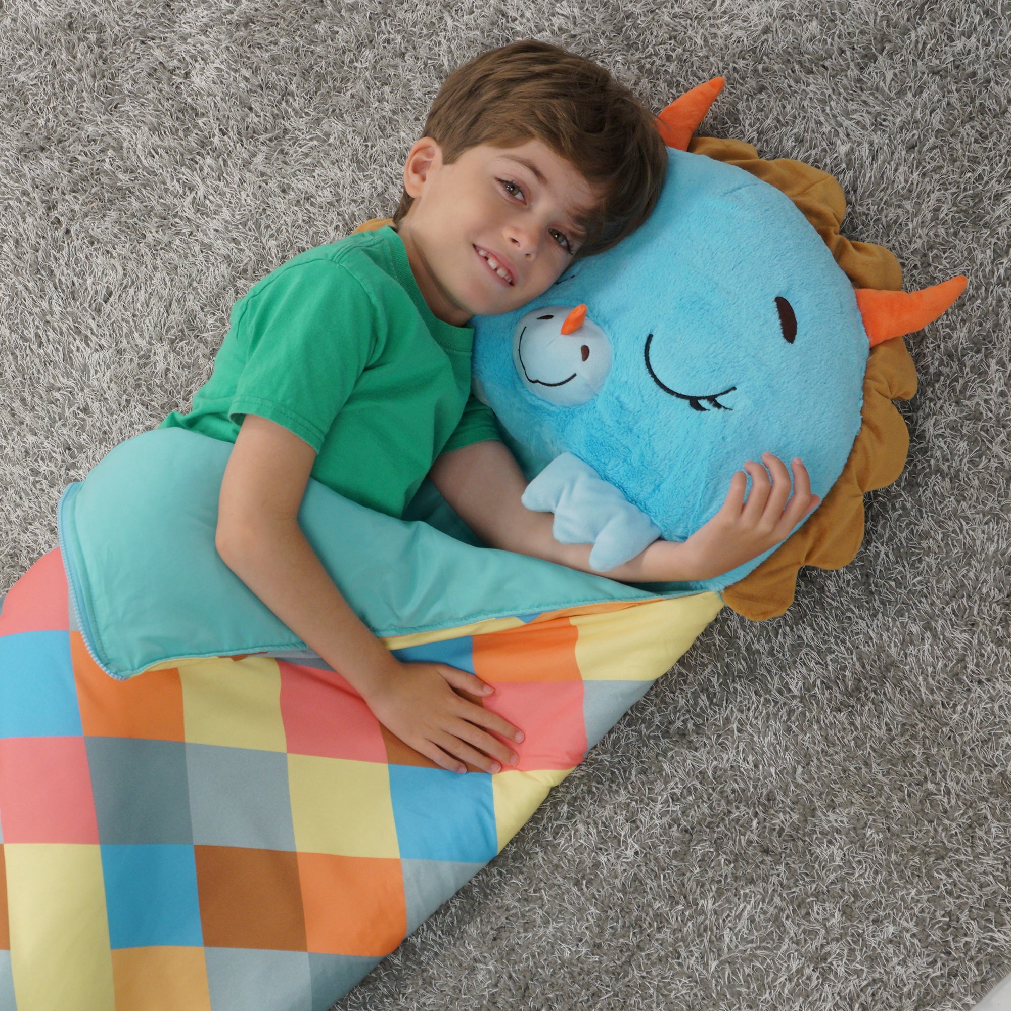 Happy Nappers: Pillow & Sleepy Sack: Medium - Triceratops Timmy - 54 x 20", 2-In-1: Plush Dinosaur Opens Into Sleeping Bag, Soft, Play & Nap, Kids 3+