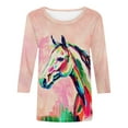 thumbnail image 4 of Wkishenl Women's 3/4 Sleeve Blouses & Shirts,Womens Tops Casual Plus Size Tunic Tshirt 3D Pink Horse Graphic Tee Vintage Western Cowgirl Shirt 3/4 Sleeve Crewneck Blouse Pink,XXXL, 4 of 5