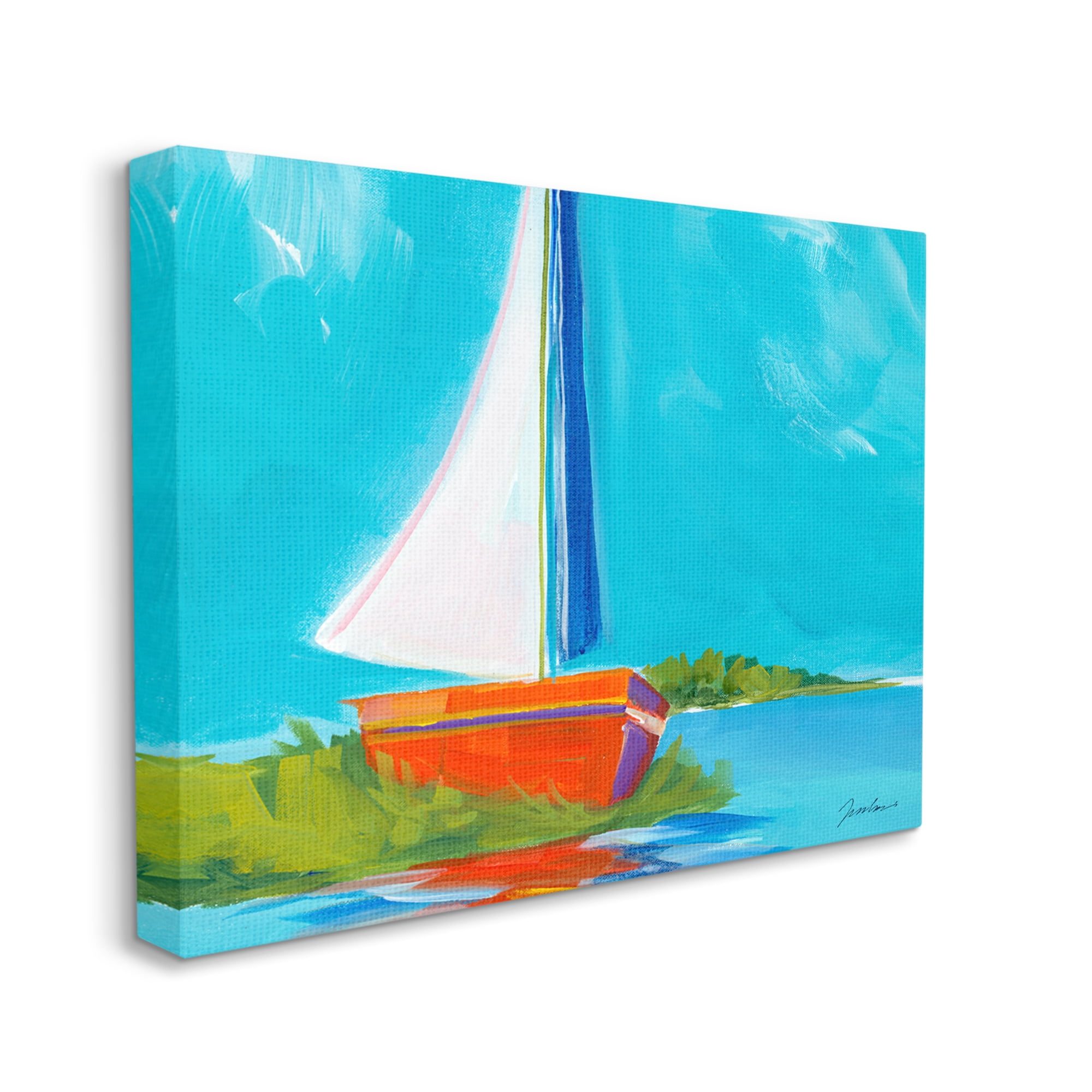 Stupell Industries Modern Sailboat on Shore Transportation Painting Gallery Wrapped Canvas Print Wall Art, 20 x 16