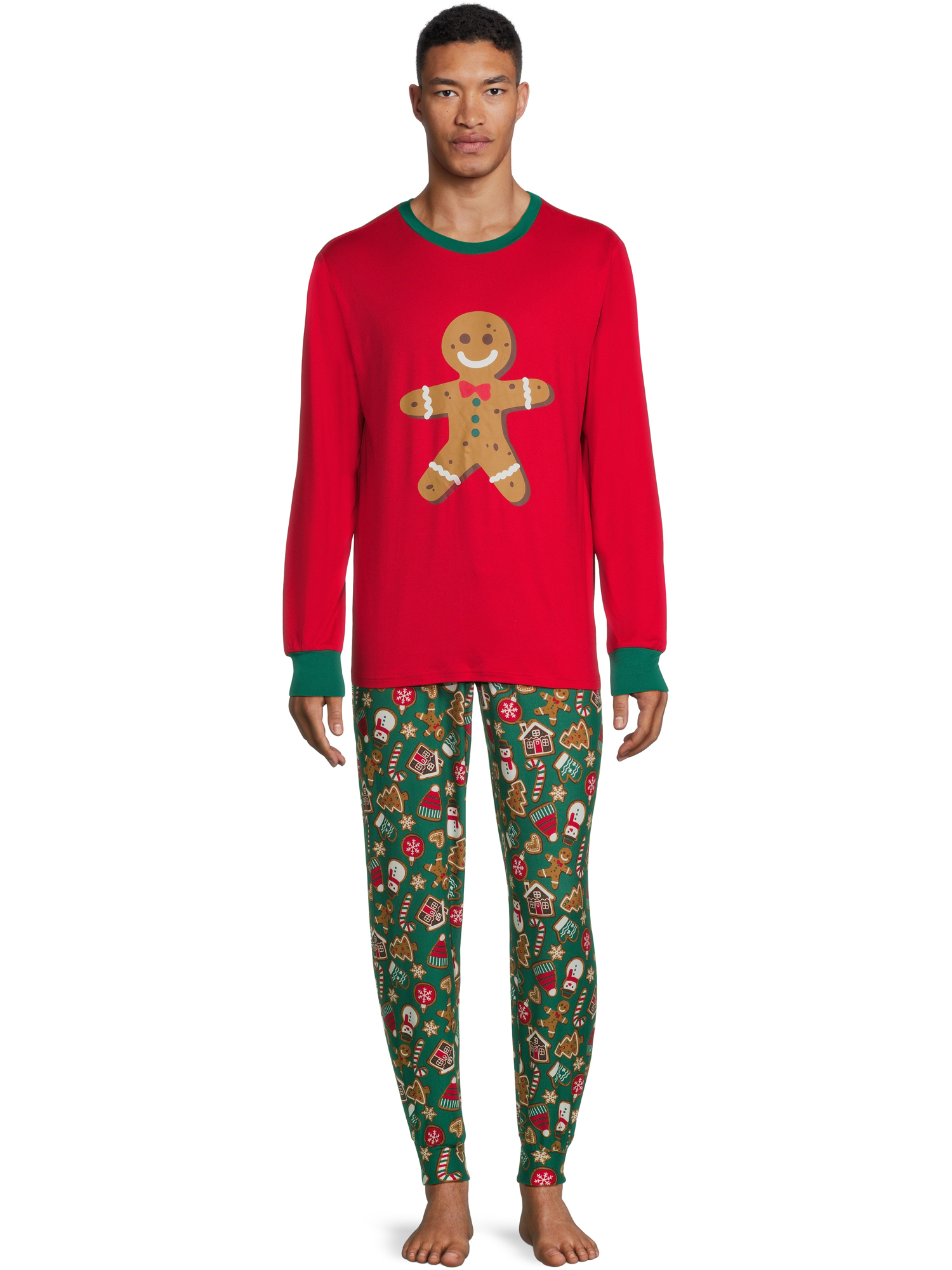Jolly Jammies Men's Gingerbread Holiday Matching Family Pajamas Set, 2 ...