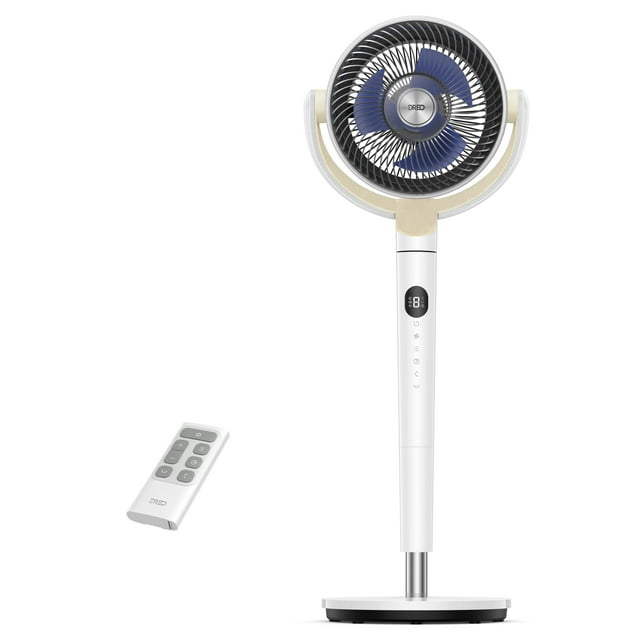 Dreo Ventilador de pie para dormitorio, ventilador oscilante omnidireccional de 120°+120°, circulador de 80 pies con control remoto, ventiladores de habitación de pedestal silenciosos con motor de CC,