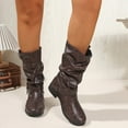 thumbnail image 4 of Mostsola Slouchy Mid Calf Boots for Women Fashion Buckle Strappy Round Toe Retro Riding Boots, 4 of 8