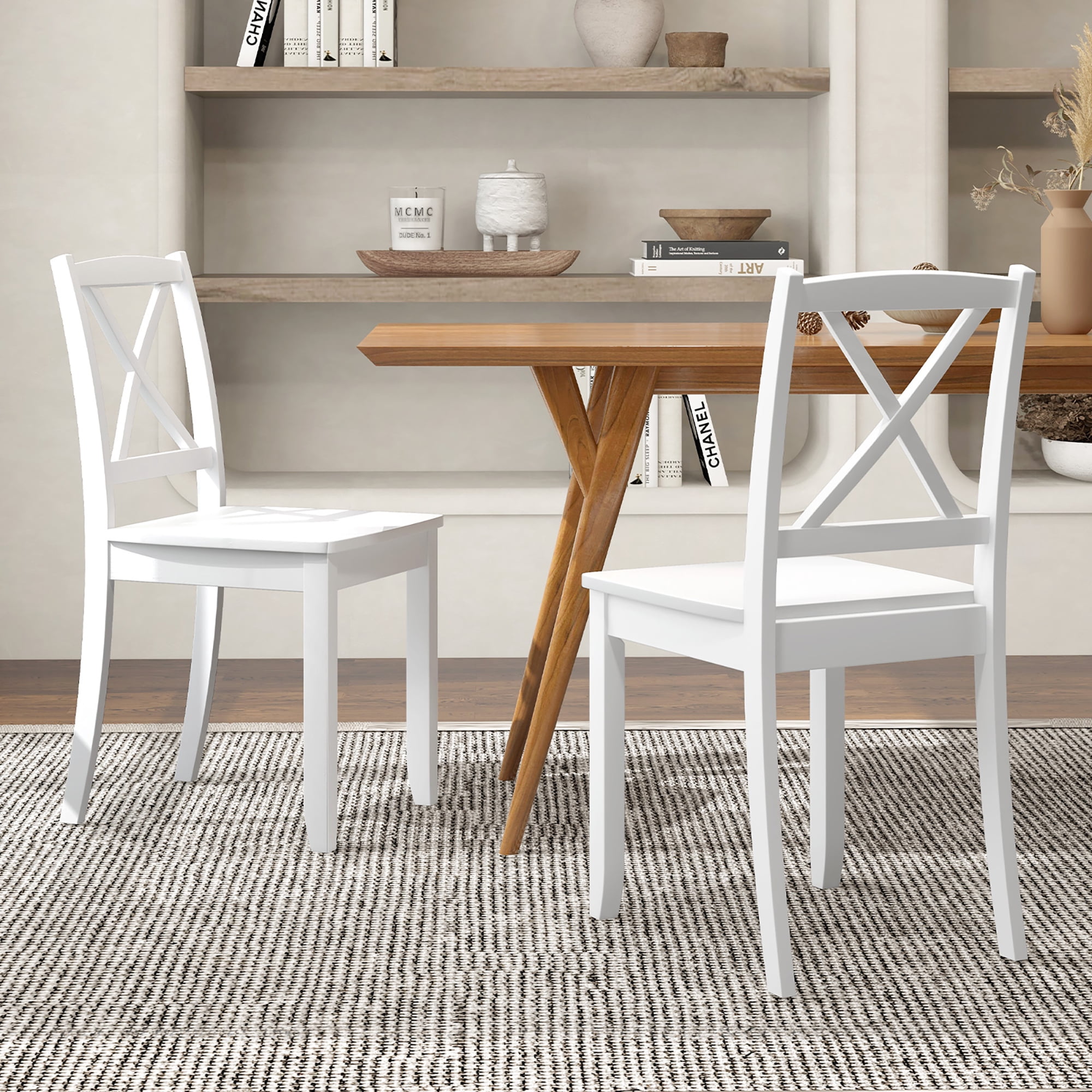Gymax Dining Chair Set of 4 Kitchen Side Chairs w/ Rubber Wood Legs & Cross Back White