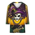 thumbnail image 4 of Cavosen Mardi Gras Women's Tops 3/4 Sleeve Length Festival Carnival V Neck Tops Mask Graphic Print Shirts Holiday Fashion Blouse Loose Workout Tees Party Shrove Tuesday T-Shirts 5XL, 4 of 4