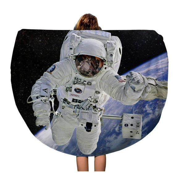 NUDECOR 60 inch Round Beach Towel Blanket Suit Astronaut on Space Mission of This Furnished Travel Circle Circular Towels Mat Tapestry Beach Throw