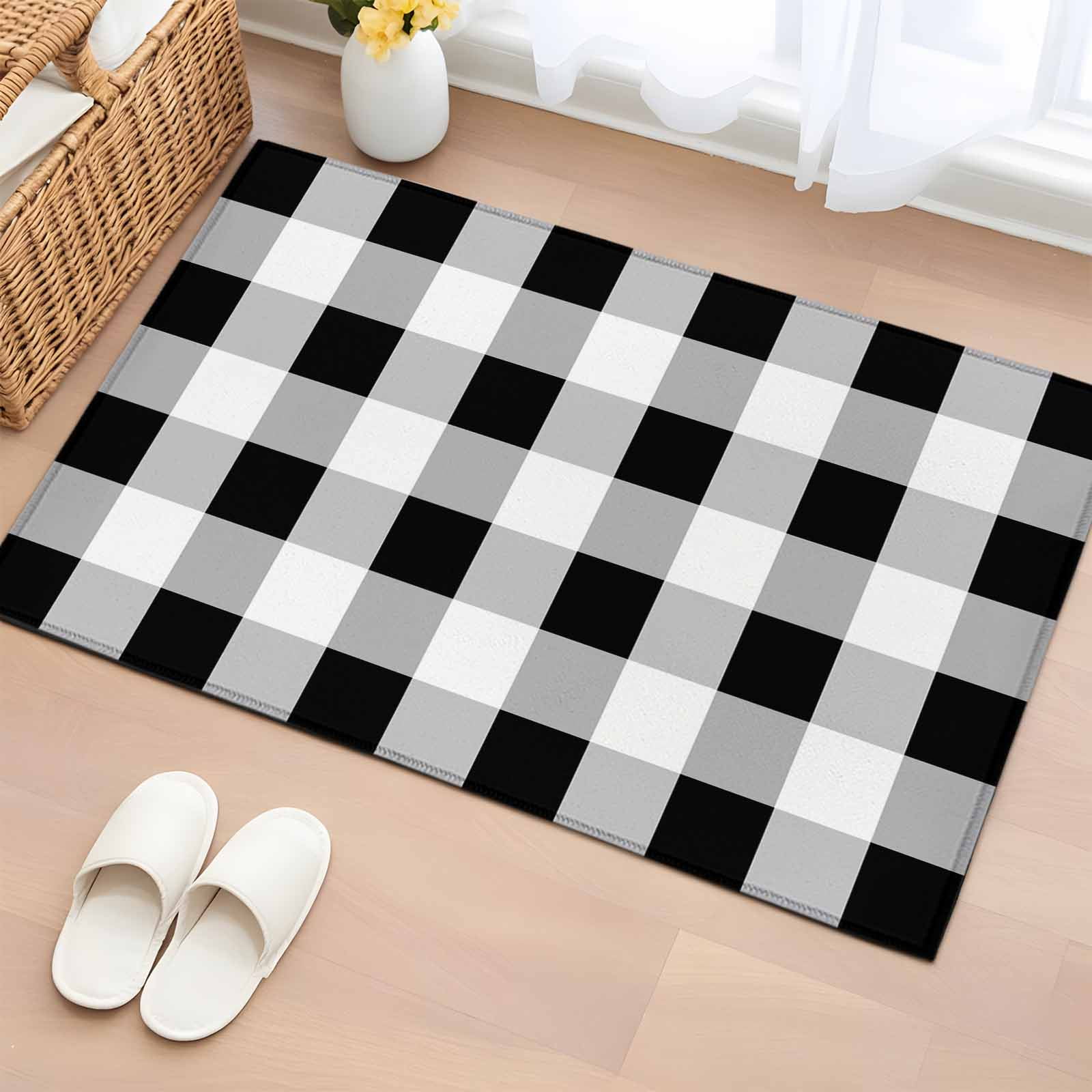 Entrance Runner Rug 2'x3',Black White Plaid Non-slip Doormat for Indoor Outdoor Entrance,Spring Farmhouse Buffalo Checkered Throw Floor Mat for Front Door/Living Room/Bedroom/Bathroom/Kitchen