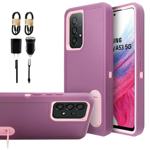 Value Pack Cables   For Samsung Galaxy A53 5G [SM-A536U] Phone Case Corner Guard Kickstand Hybrid Bumper Shock Cover with Screen Protector