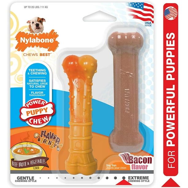 Nylabone Puppy Power Tough Puppy Chew Toys Twin Pack Beef Broth