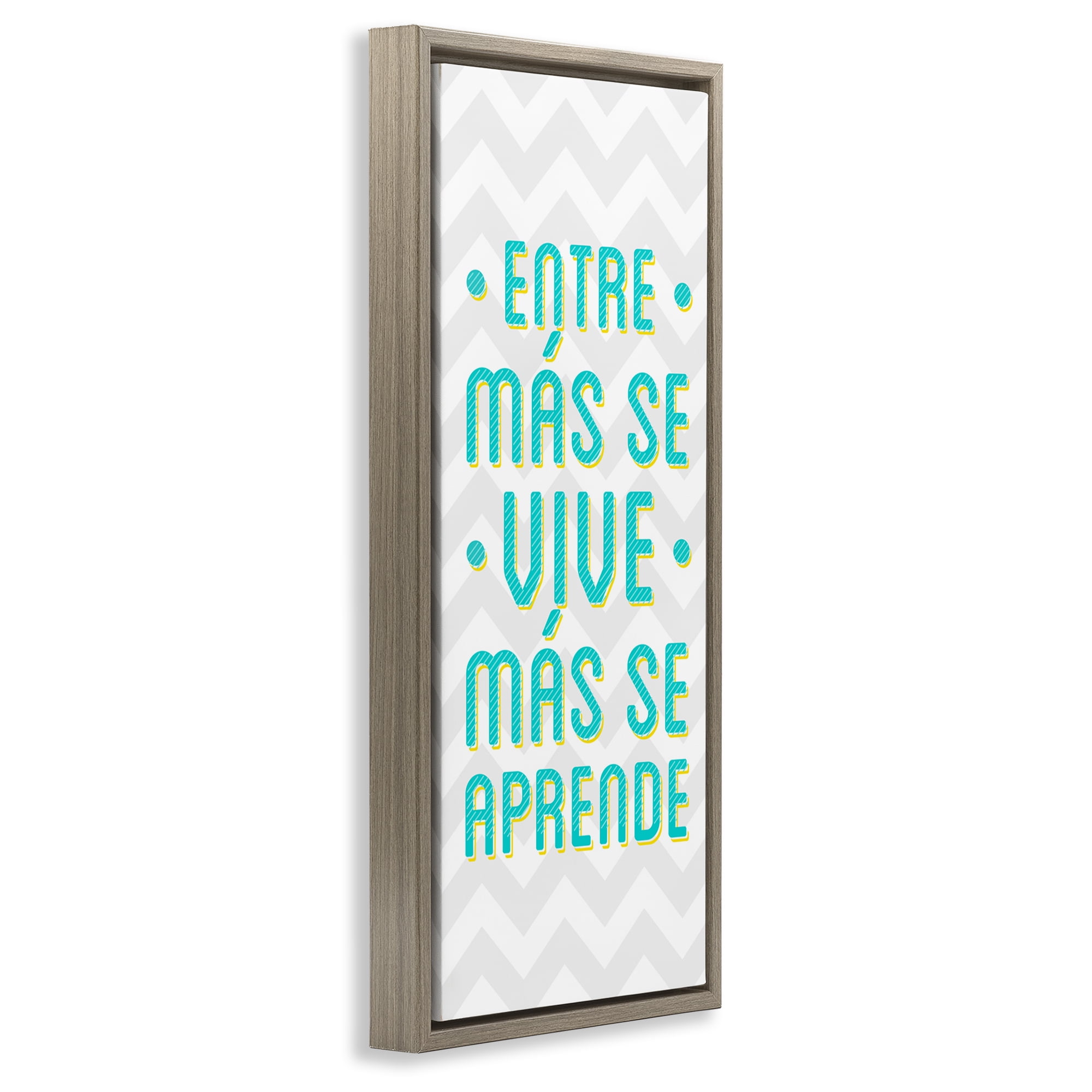 Stupell Industries Se Vive Se Aprende Inspirational Quotes & Sayings Painting Brown Floater Framed Art Print Wall Art, 11 x 25
