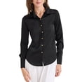 thumbnail image 4 of INSPIRAR CHIC Blusa de Negocios Casual de Satén para Mujeres con Cuello de Punto y Manga Larga en Negro, 4 of 6