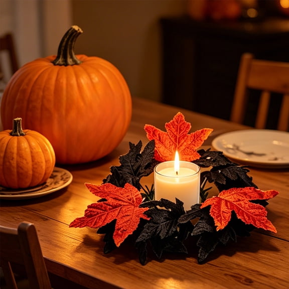 Ynsdnzl Plastic Fall Candle Ring Wreath For Autumn Harvest Thanksgiving Table Decor Artificial Sunflower Maple Leaf Centerpiece For Home Kitchen Window Sill Halloween Harvest Decor