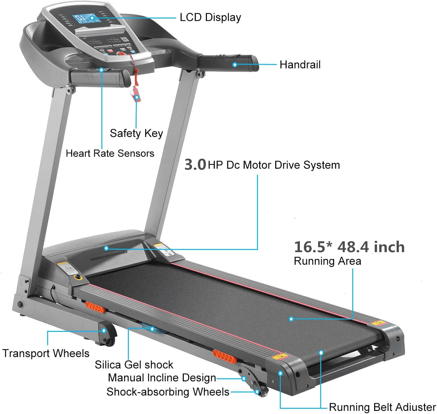 Buy Ancheer Treadmill, 3.0HP Bluetooth+12 Running Program Electric