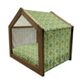thumbnail image 2 of Damask Pet House, Floral Motifs with Baroque Influences Classic Ornament, Outdoor & Indoor Portable Dog Kennel with Pillow and Cover, 5 Sizes, Yellow Green Turquoise, by Ambesonne, 2 of 5