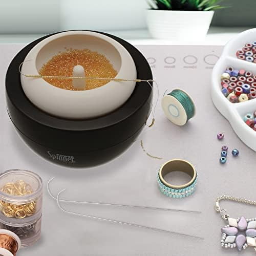 The Beadsmith Spin & String Power Spinner– Plastic Spinning Wheel with 3 Cups & 2 Needles –Requires 2 AA Batteries – Quickly & Efficiently String Seed Beads for Jewelry, Fringe and DIY arts & crafts