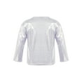 thumbnail image 2 of YIZYIF Big & Little Girls Metallic Holographic T-Shirt Casual Long Sleeve Loose Fit Shirt Dance Performance Tops A Silver 12-14, 2 of 7