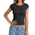 thumbnail image 2 of Short Sleeve Top for Women Slim Fitted Crewneck T Shirts Stretchy Bodycon Basic Tee Tops Black,XXL, 2 of 4