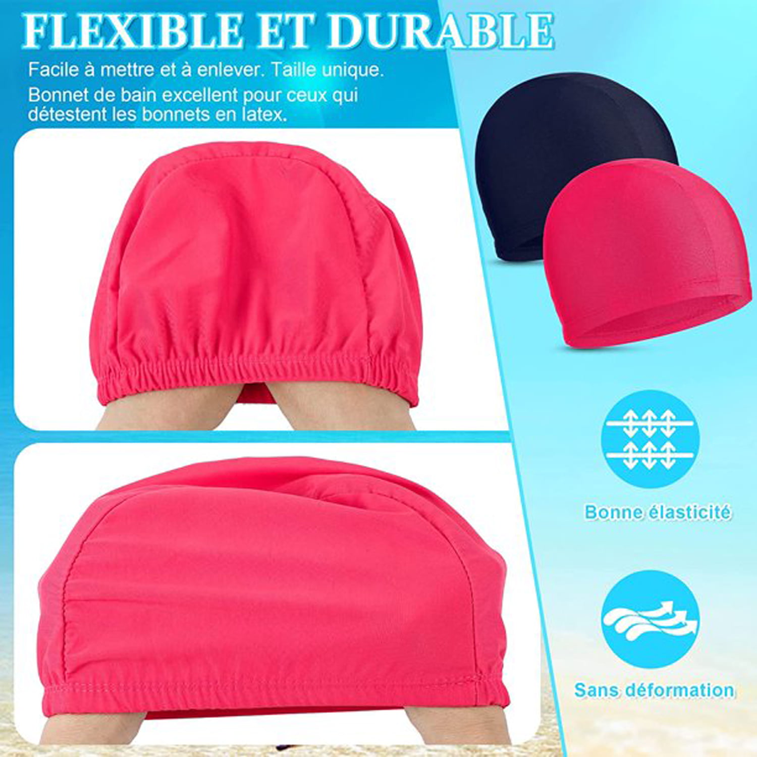 2 Pcs Swimming Caps Comfortable Polyester Cloth Swimming Hat