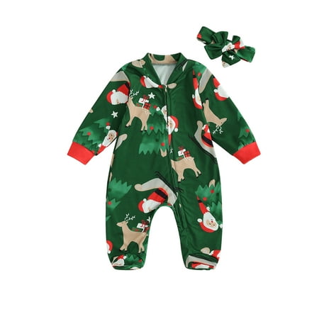 

Mioliknya Baby Santa Claus Print Long Sleeve V-Neck Zipper Romper Headband