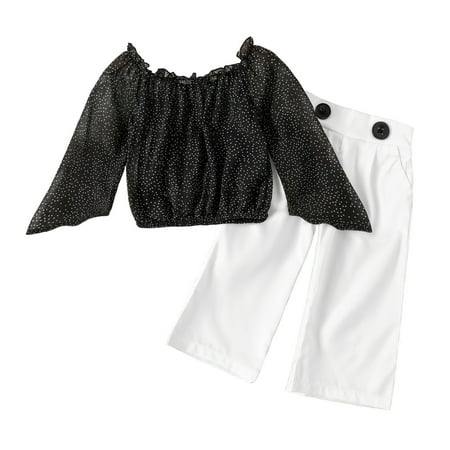 

Fall Clothes for Teens Girls Toddler Kids Baby Girls Long Sleeve Chiffon Dot Off Shoulder T Shirt Tops Long Pants Outfits Clothes Set 3 Month Baby Girl Gift