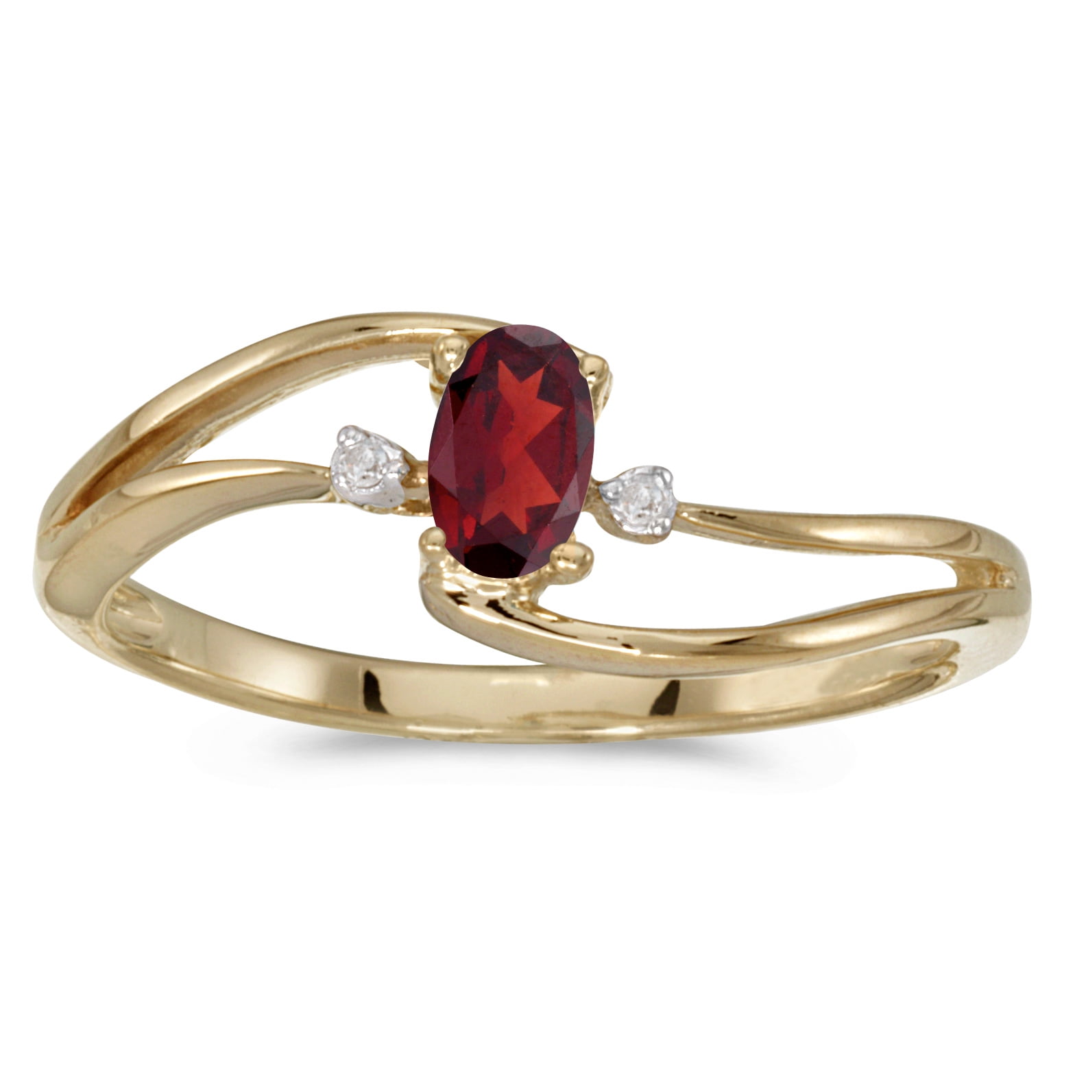 10k Yellow Gold Oval Garnet And Diamond Wave Ring