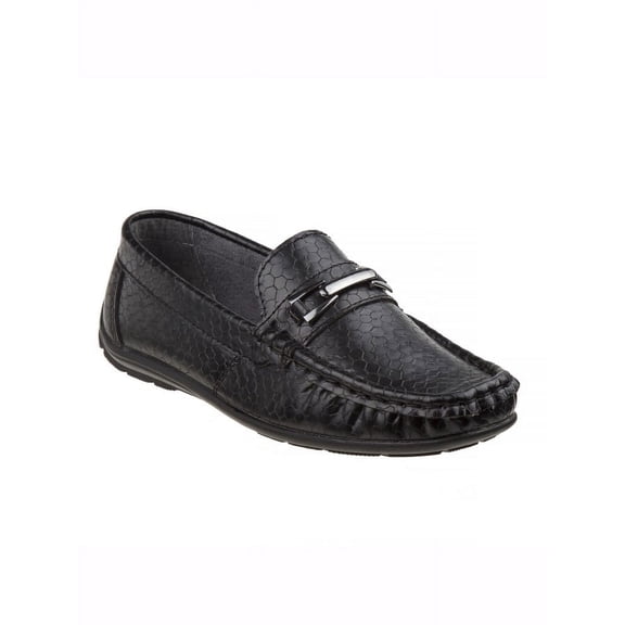 Josmo Boys Casual Slip-On Loafers with Metal Accent - Black Snake, 10