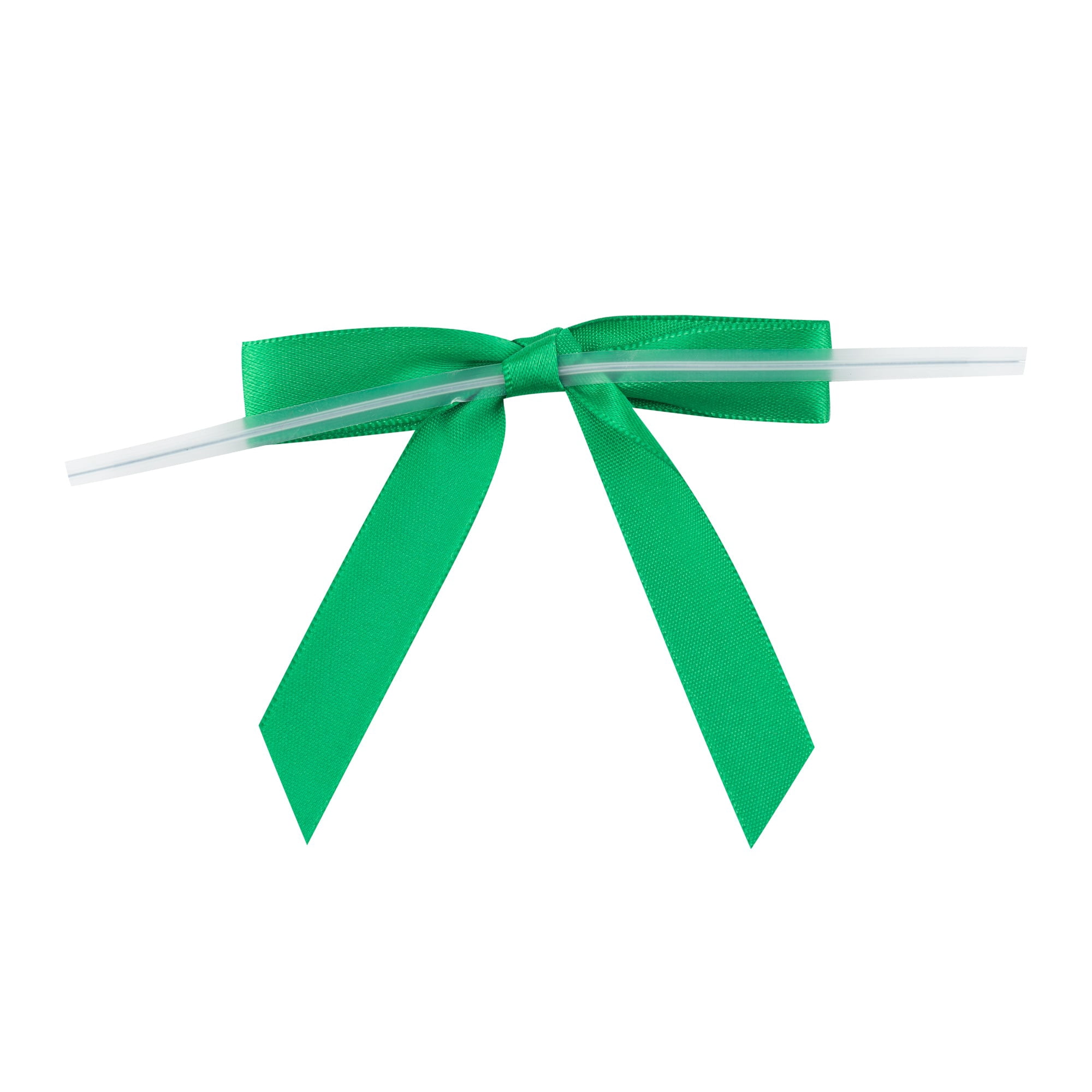 Gift Tek Emerald Green Polyester Satin Twist Tie Bow - Pre-Tied - 3" x 2 1/2" - 4000 count box