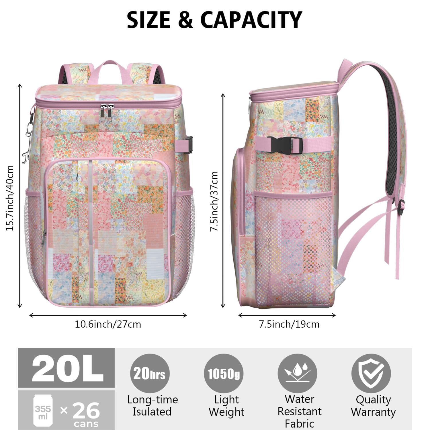 Travel Cooler Bag - Pioneer Flower Camping Beer Cooler Backpack with Bottle Opener- Waterproof Insulated Picnic Backpacks - Cooler Bag for Beach