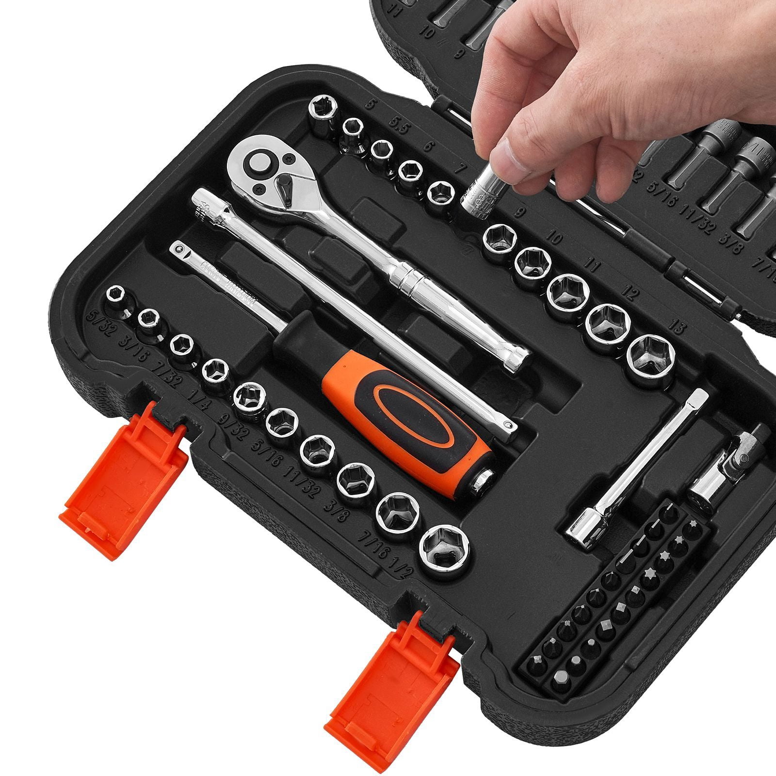 Socket Set 1/4 Inch Drive 6-Point CR-V Alloy Steel 601 IN-LB with Storage Case for Automotive Bike Plumbing