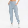thumbnail image 4 of Womens Yoga Pants Pocket Stretchy Breathable Slim Fit Solid Print Jogger Sport Pants for Workout Wear Light Blue L, 4 of 6