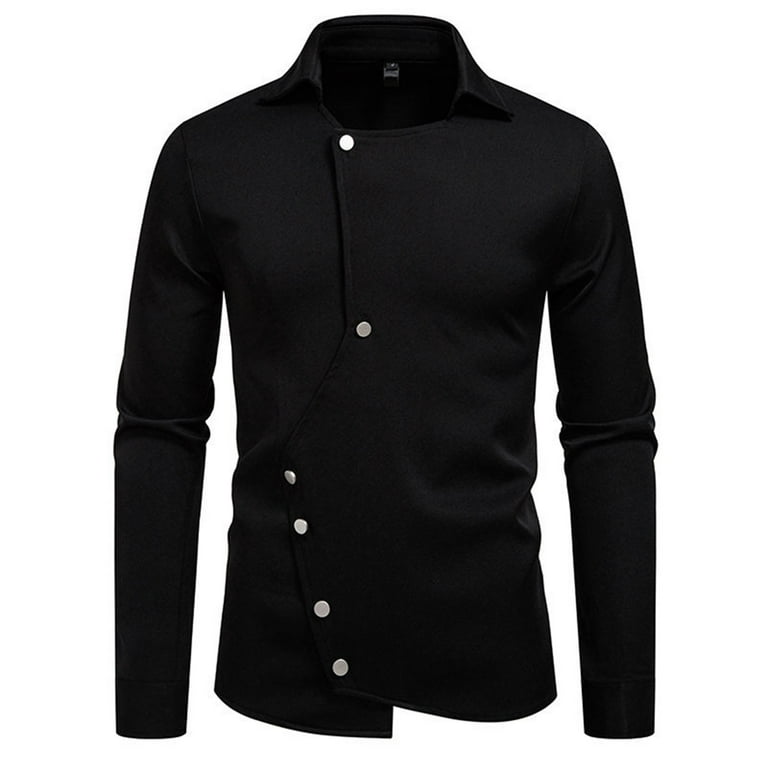 NAFUU Mens Dress Shirts Fashion Asymmetric Placket Shirt Unique Men's Slim  Fit Long Sleeve Gothic Button Up Shirts Party Tops Versatile Mens Shirts