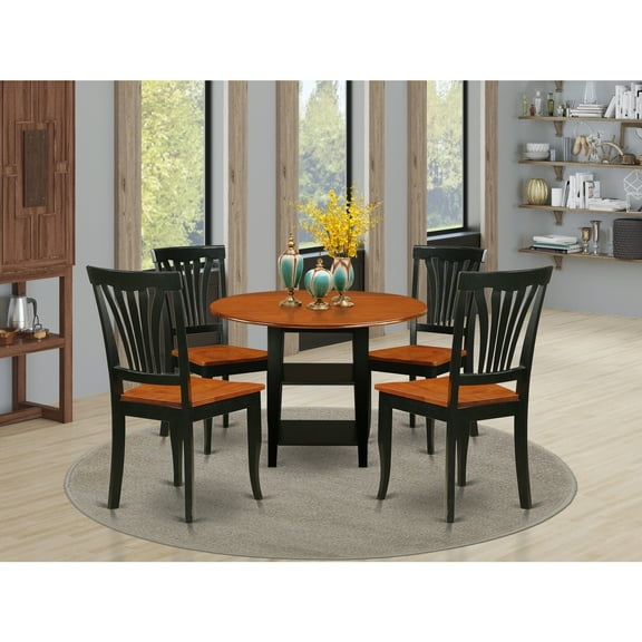 Dinette Set 5 Piece Round Table & 4 Chairs - Classic Charm Black Cherry Finish