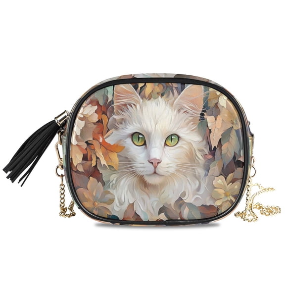 Womens Casual Chain Shoulder Bag Simple style Cat Surrounded by White Crossbody Bag