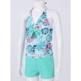 thumbnail image 5 of inhzoy Girls Halter Neck Tankini Swimsuit Set Cutout Printed Bikini Top Bottom Swimwear, 5 of 6