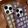 thumbnail image 5 of Compatible with iPhone 14 Pro Max Case, Bling Cute 3D Grid Desgin Sparkle Gradient Plating Phone Case for Women/Girls Soft TPU Shockproof Raised Bumper Corners Protective Cover Case, Pink, 5 of 9