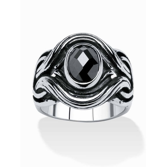 PalmBeach Jewelry Men's 1.86 TCW Black Oval-Cut Cubic Zirconia Evil Eye Ring in Antiqued Stainless Steel Sizes 9-16