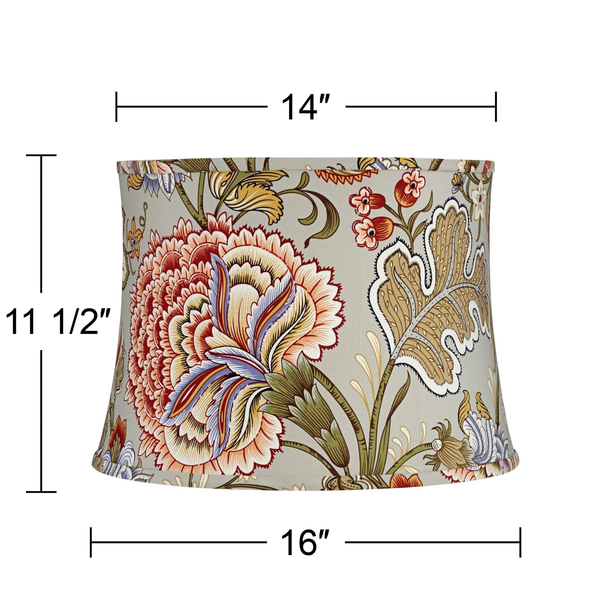 Springcrest Set of 2 Drum Print Lamp Shades Sage Green Medium 14" Top x 16" Bottom x 11.5" High Spider Harp and Finial Fitting