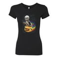 thumbnail image 2 of Funny Graphic Astronaut Cat in Space on Cheeseburger | Womens Cat Lover Slim Fit Junior Tee, Black, Small, 2 of 3