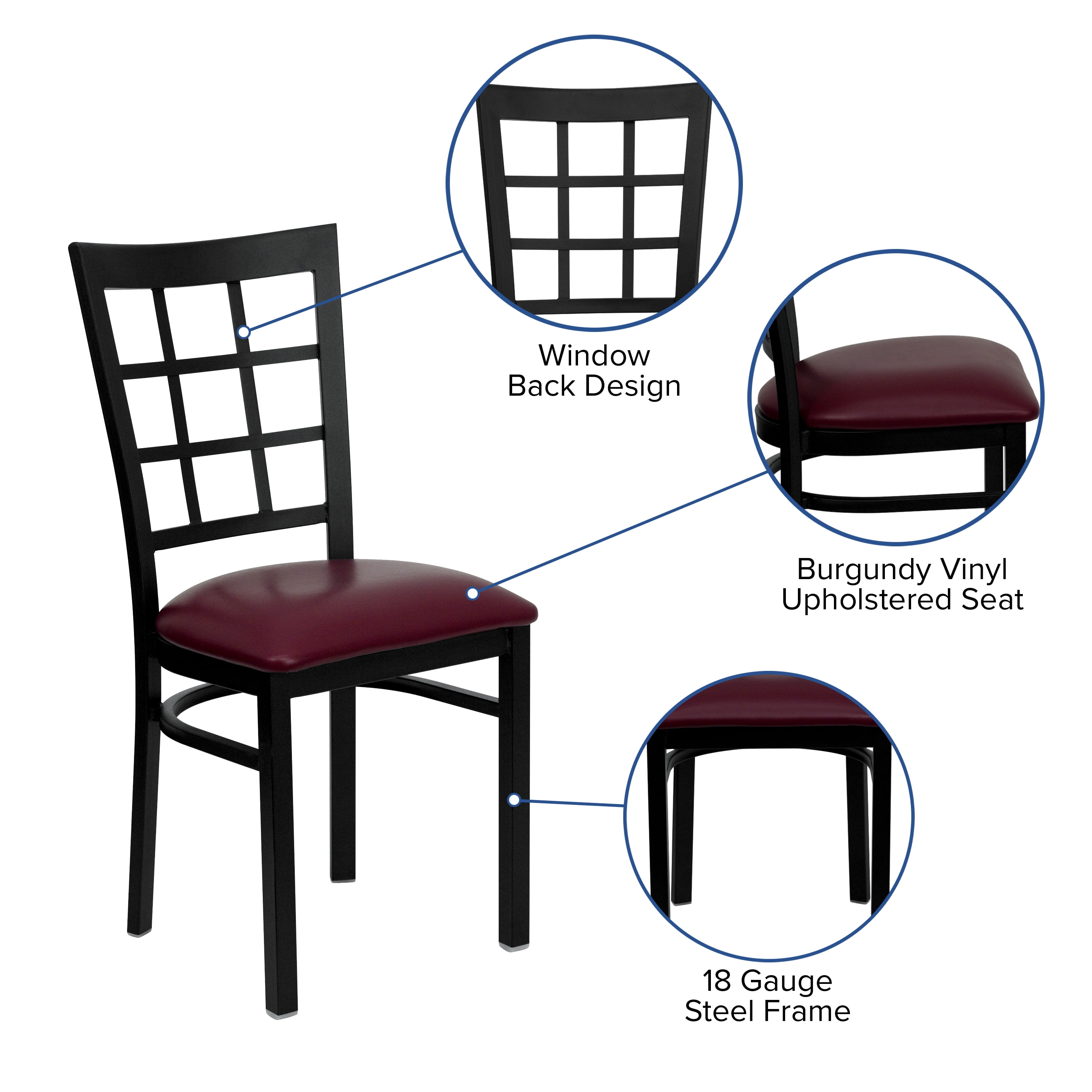 Flash Furniture HERCULES Series Black Window Back Metal Restaurant Chair - Burgundy Vinyl Seat