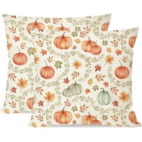 Orange and Green Pumpkin Fall Throw Pillow Covers 18x18 Inch Set of 2 Boho Floral Leaves Outdoor Farmhouse Cottage Autumn Decorations Decorative Throw Pillows Cases for Home Couch Decor