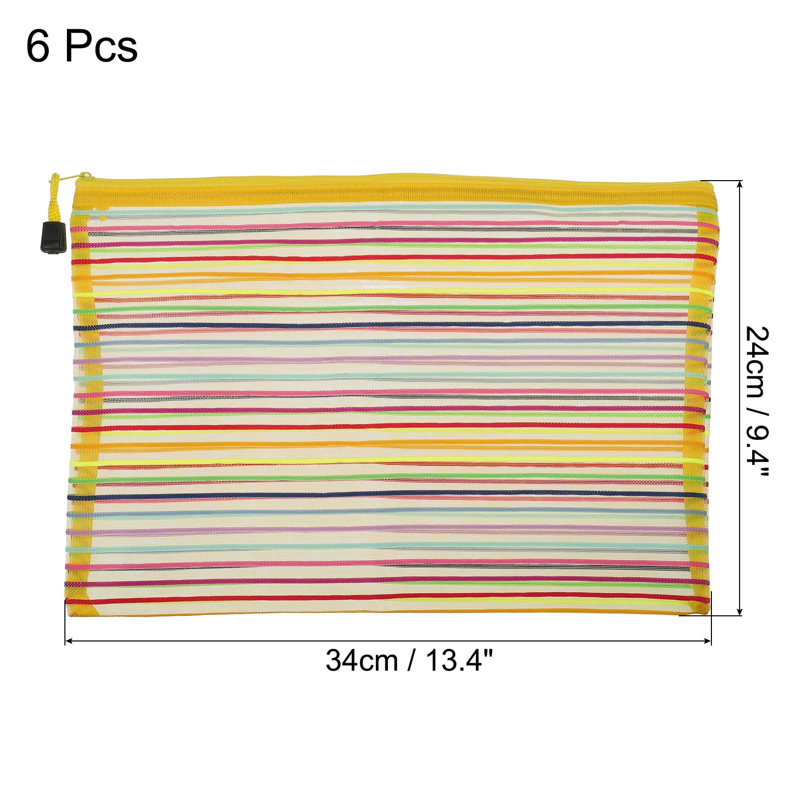 Unique Bargains Colorful Mesh Zipper Pouches Pencil Case Document File Bags Yellow