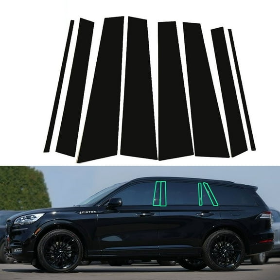 8pcs Glossy Black Pillar Posts Door Window Covers Trim For 2020-2023 Lincoln Aviator