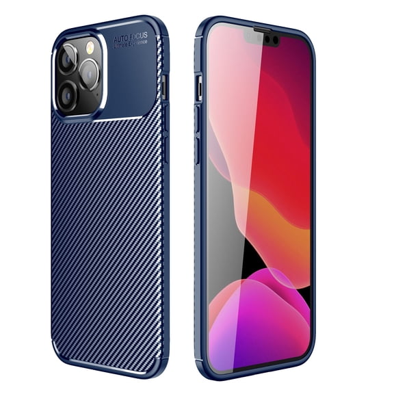 ELEHOLD Carbon Fiber Texture Case for iPhone 14 Pro Max 6.7 inch,Ultra Slim Shock-Absorption Flexible TPU Rubber Protective case with Anti-Scratch Durable Anti-Fingerprint, Blue