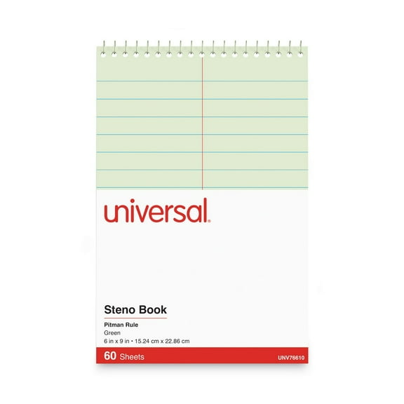 Universal Office Products 76610 Steno Book, Pitman Rule, 6 X 9, Green, 60 Sheets/pad