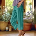 thumbnail image 2 of UVEASISHA Linen Pants for Women Drawstring Elastic Waist Wide Leg Capris Casual Loose Summer Cropped Pants with Pockets Mint Green M, 2 of 7