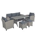 thumbnail image 1 of Outdoor Sectional Patio Conversation Set, 6 Piece Rattan Sofa Furniture Set with 2 Ottoman, Resistant PE Wicker Sofa Set w/ Removable Cushions, Family Dining Set for Backyards, Gardens, 330lbs, S2202, 1 of 8