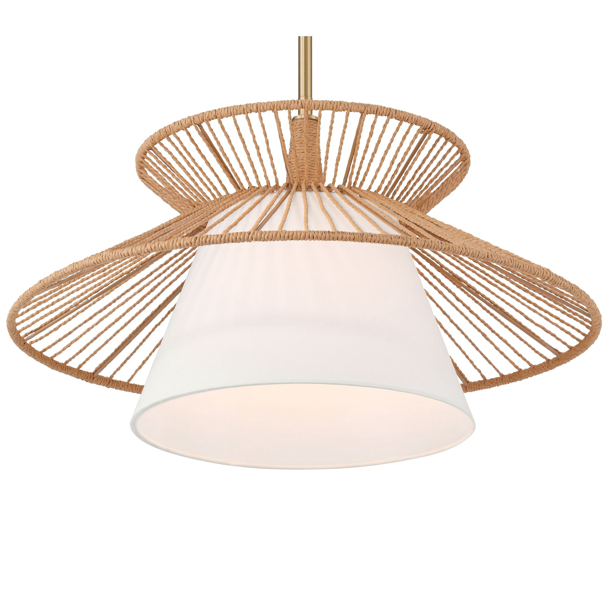 Possini Euro Design Aire 24" Mid Century Modern Pendant Chandelier Ceiling Light Fixture Dining Room Over Table Gold Finish Rope Fabric