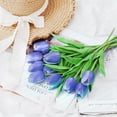 thumbnail image 4 of Deep Blue Pu Faux Tulips, 14 In, 10 Pc, Party Table Decorations, Wedding Table Decor, Home Decoration, Pink Decor for Bedroom, Bathroom Shelf Decor, 4 of 8