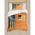 thumbnail image 3 of Industrial Duvet Cover Set Queen Size, Discarded Ruin with Old Windows and Wall Aged Construction in Suburbs Print, Decorative 3 Piece Bedding Set with 2 Pillow Shams, Multicolor, by Ambesonne, 3 of 3