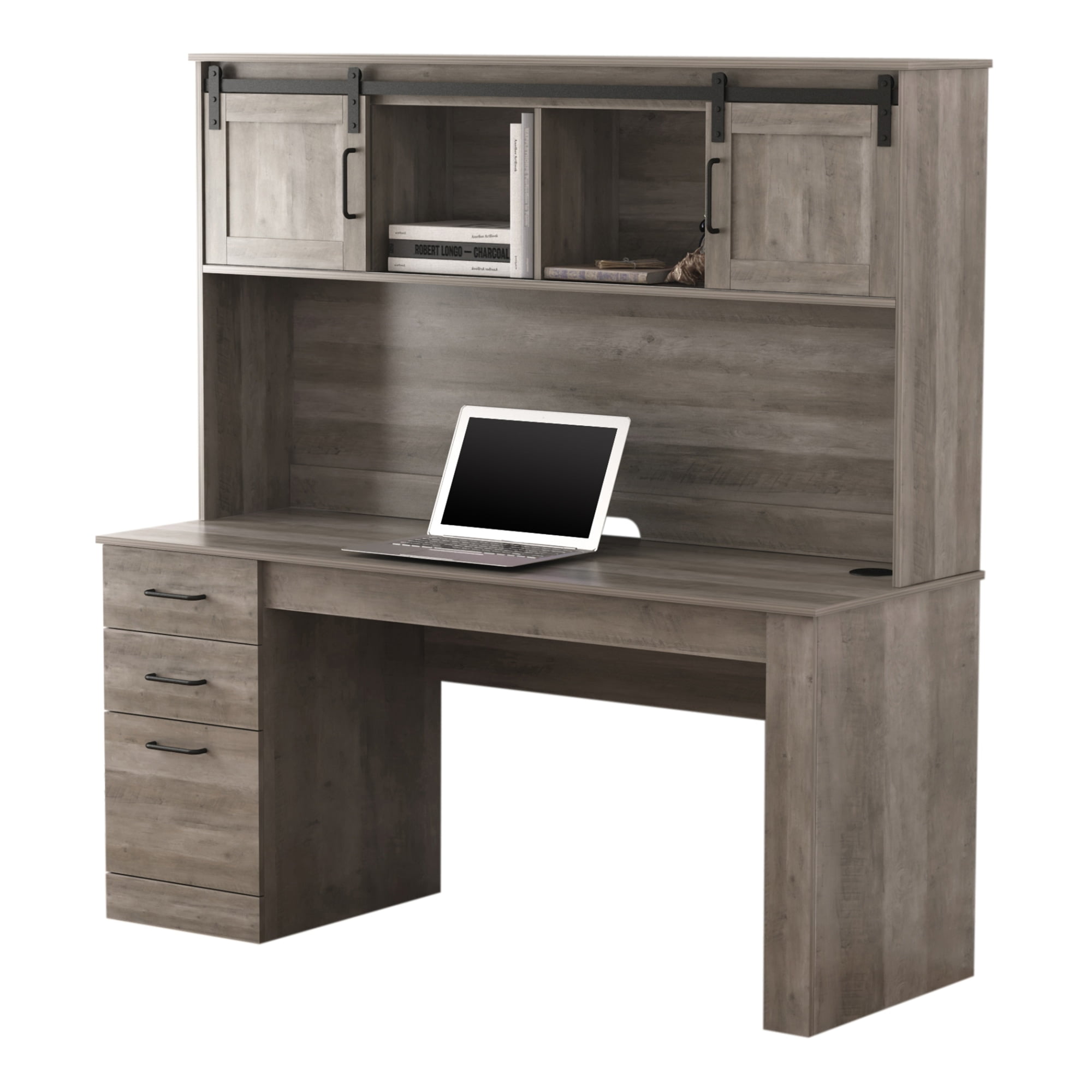 Realspace® Peakwood 65"W Desk With Hutch And Wireless Charging, Smoky