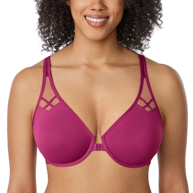 Sostén DELMIRA con Cierre Frontal y Espalda Racerback Talla Grande 36E Magenta